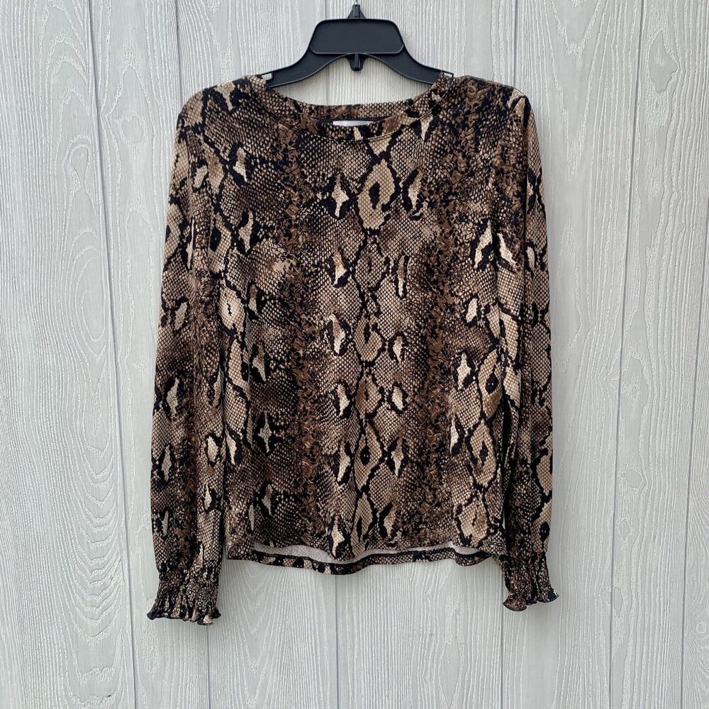 Allison Joy Evereve Layla Snake Print Long Sleeve Brown Black Top Small NWT